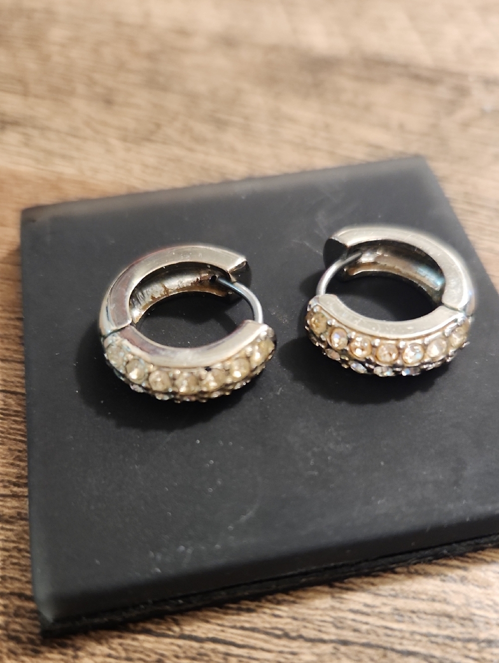 Silver-Tone Crystal Huggie Hoop Earrings - Clear